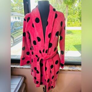 PINK Victoria's Secret Pink and Black Polka Dot Robe Size XS